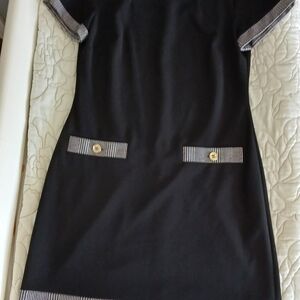 Tommy Hilfiger Black Mod Sheath Dress with Plaid Trim